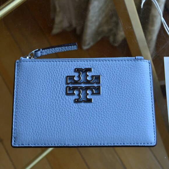 Tory Burch Britten Zip Card Case Blue Mist - Picture 3 of 6